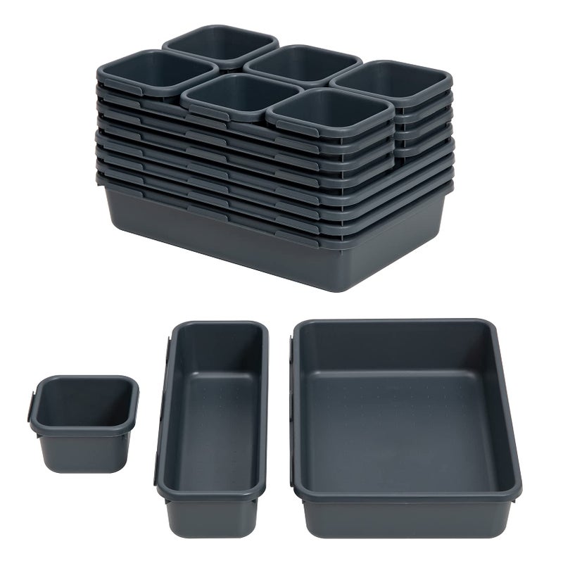 BYCY 18 Pcs Drawer Organizers Trays Set for Office Bathroom Dresser Interlocking Dividers Storage Bins Pack (18 Pieces Set) - Image 1